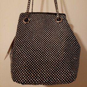 Black Rhinestone Bucket Bag On Chain